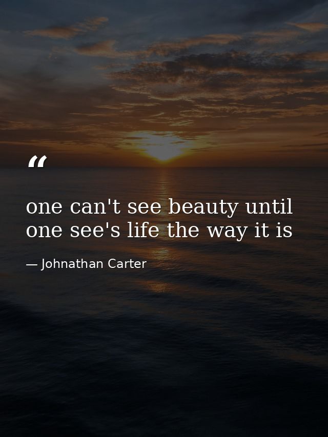 one can't see beauty until one see's life the way it is — Johnathan Carter