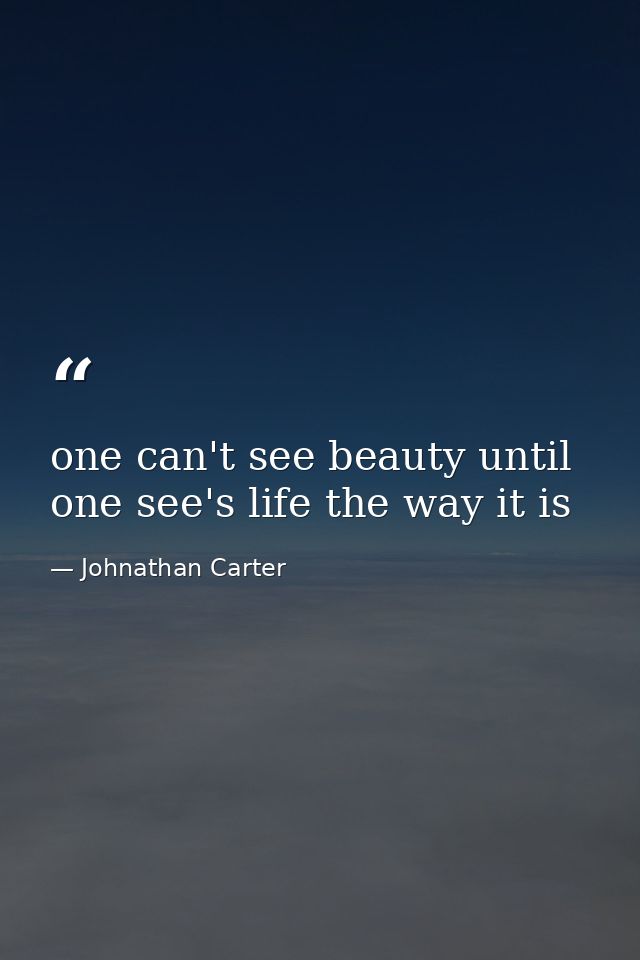 one can't see beauty until one see's life the way it is — Johnathan Carter