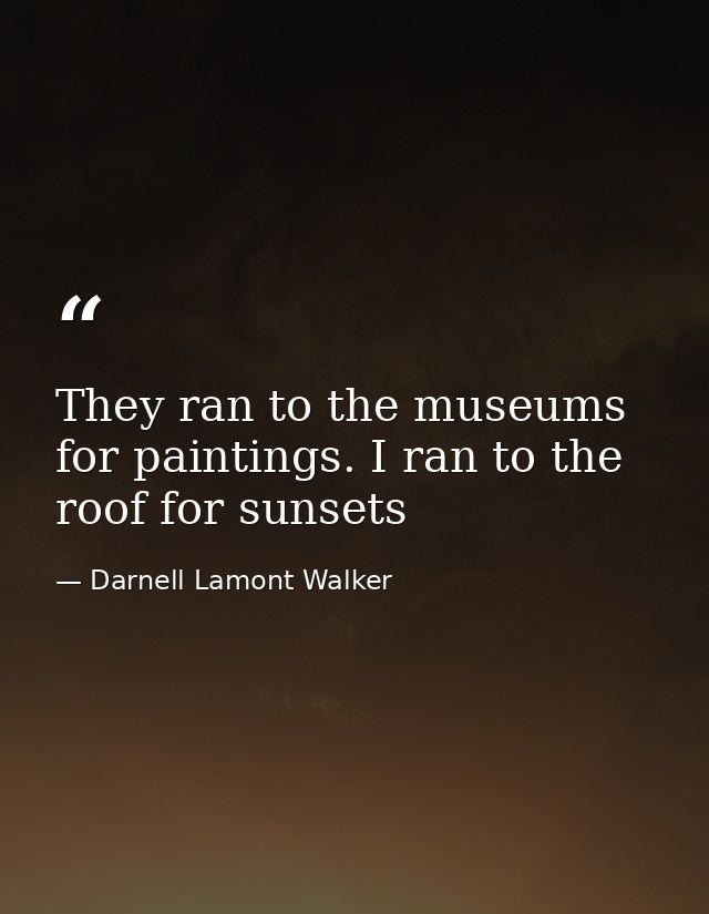They ran to the museums for paintings. I ran to the roof for sunsets — Darnell Lamont Walker