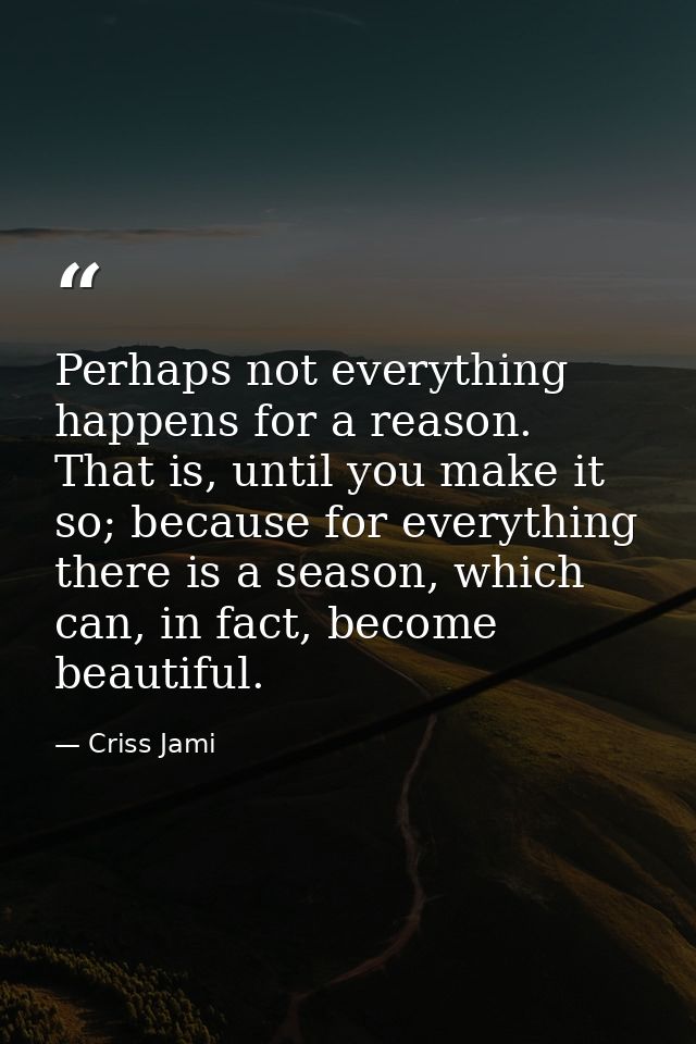 Perhaps not everything happens for a reason. That is, until you make it so; because for everything there is a season, wh — Criss Jami