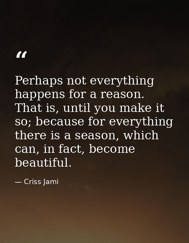 Perhaps not everything happens for a reason. That is, until you make it so; because for everything there is a season, wh — Criss Jami