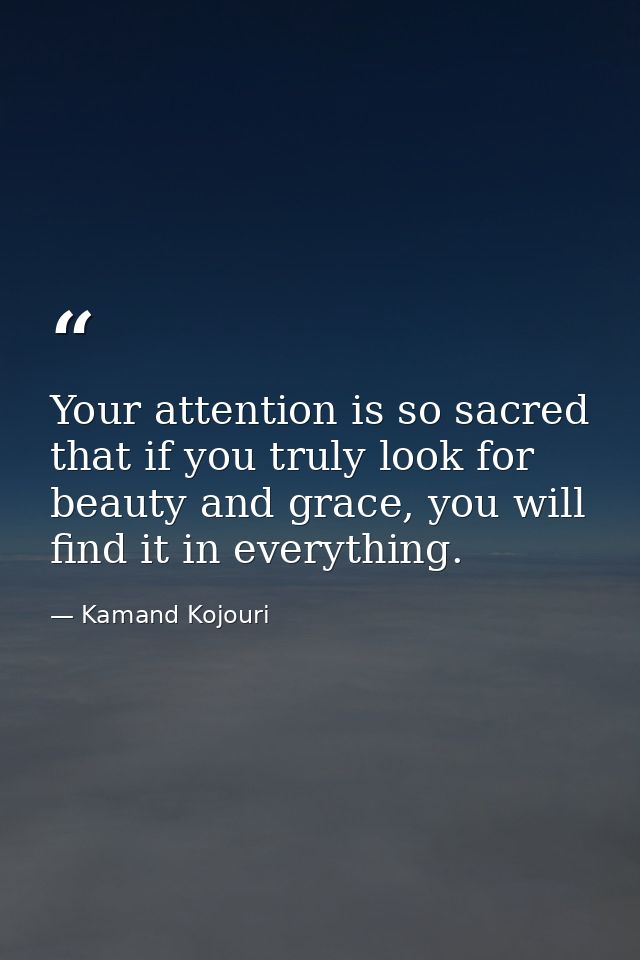 Your attention is so sacred that if you truly look for beauty and grace, you will find it in everything. — Kamand Kojouri