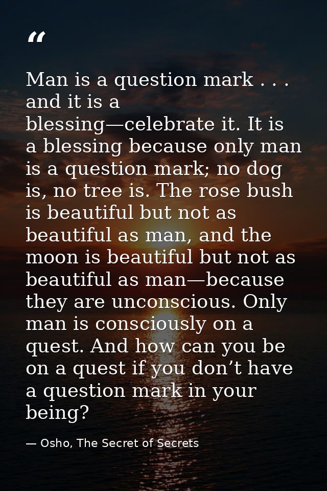 Man is a question mark . . . and it is a blessing—celebrate it. It is a blessing because only man is a question mark; no — Osho, The Secret of Secrets