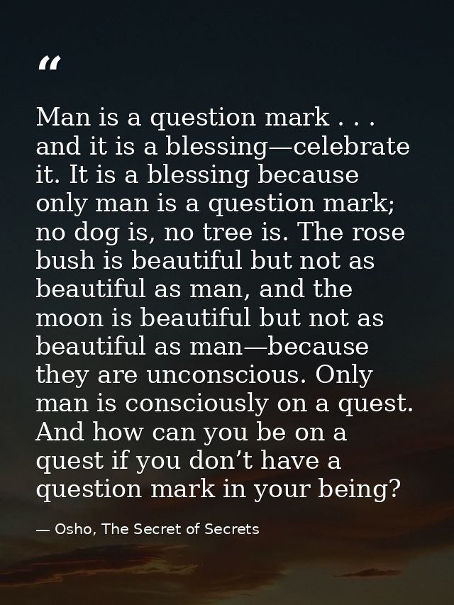 Man is a question mark . . . and it is a blessing—celebrate it. It is a blessing because only man is a question mark; no — Osho, The Secret of Secrets