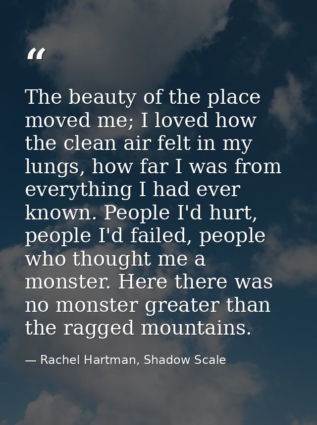 The beauty of the place moved me; I loved how the clean air felt in my lungs, how far I was from everything I had ever k — Rachel Hartman, Shadow Scale