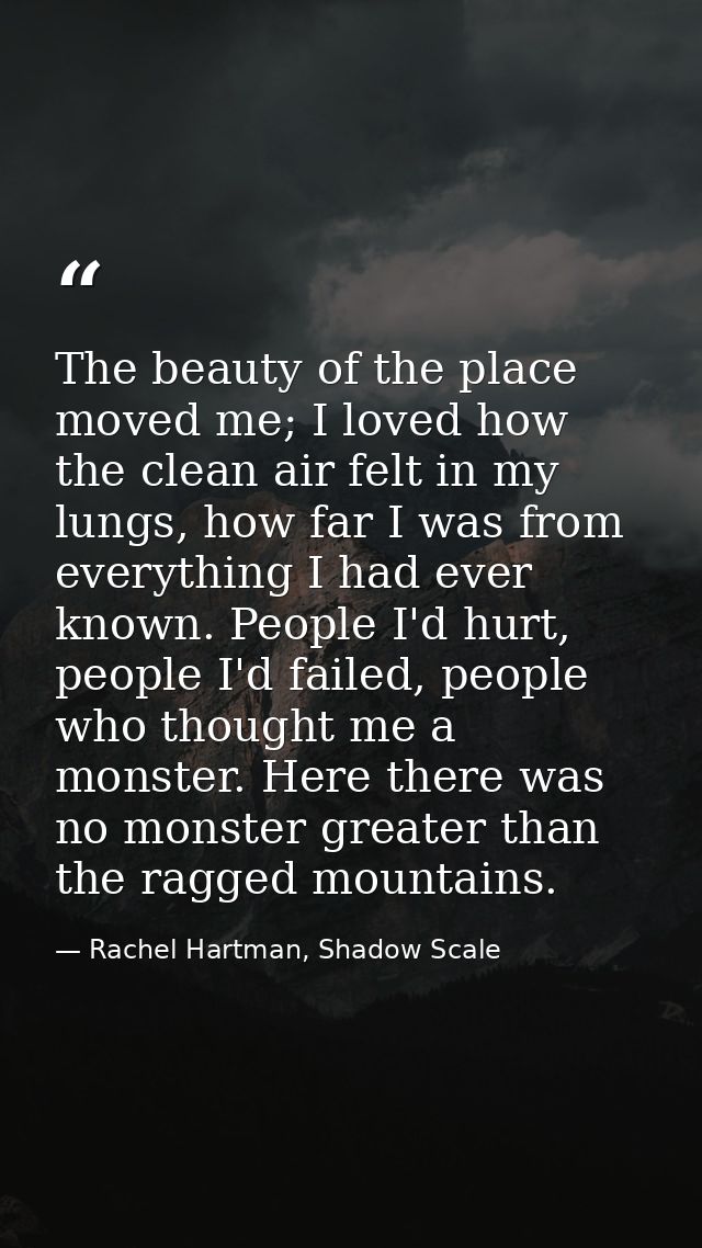 The beauty of the place moved me; I loved how the clean air felt in my lungs, how far I was from everything I had ever k — Rachel Hartman, Shadow Scale