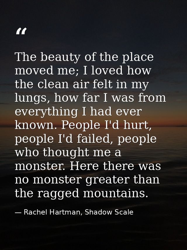 The beauty of the place moved me; I loved how the clean air felt in my lungs, how far I was from everything I had ever k — Rachel Hartman, Shadow Scale