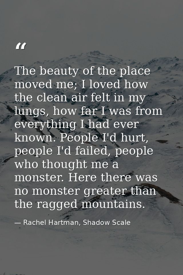 The beauty of the place moved me; I loved how the clean air felt in my lungs, how far I was from everything I had ever k — Rachel Hartman, Shadow Scale