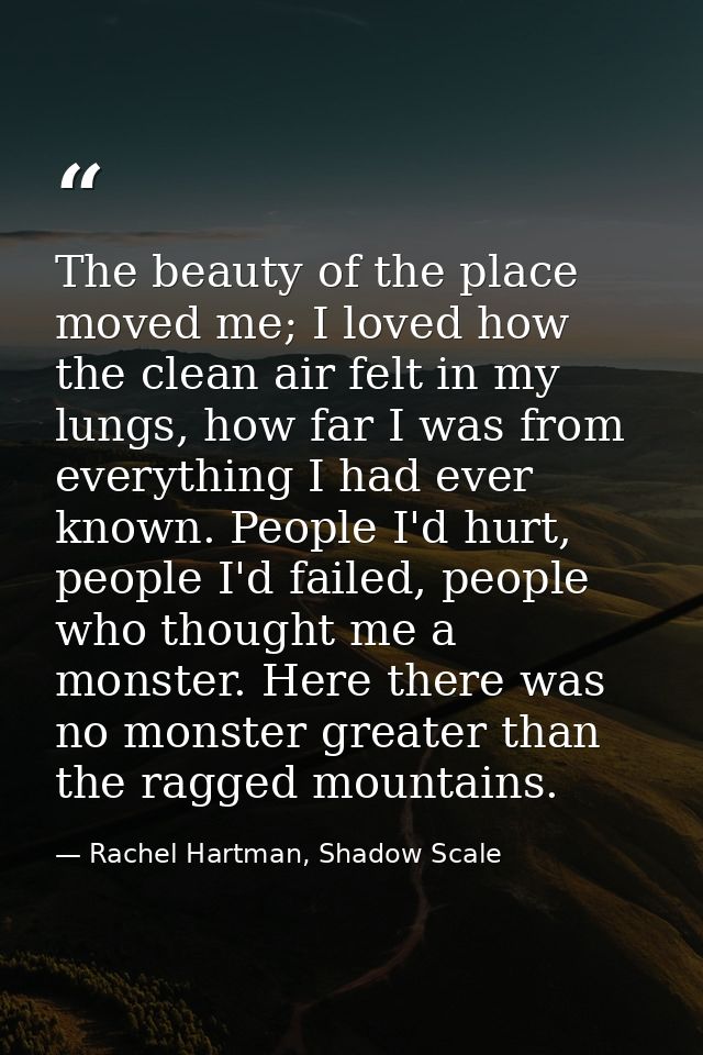 The beauty of the place moved me; I loved how the clean air felt in my lungs, how far I was from everything I had ever k — Rachel Hartman, Shadow Scale