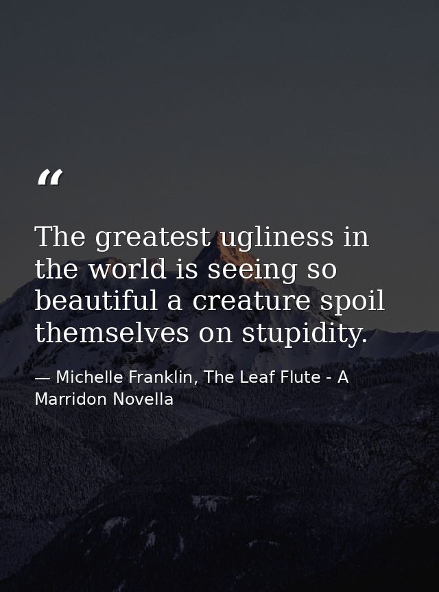 The greatest ugliness in the world is seeing so beautiful a creature spoil themselves on stupidity. — Michelle Franklin, The Leaf Flute - A Marridon Novella
