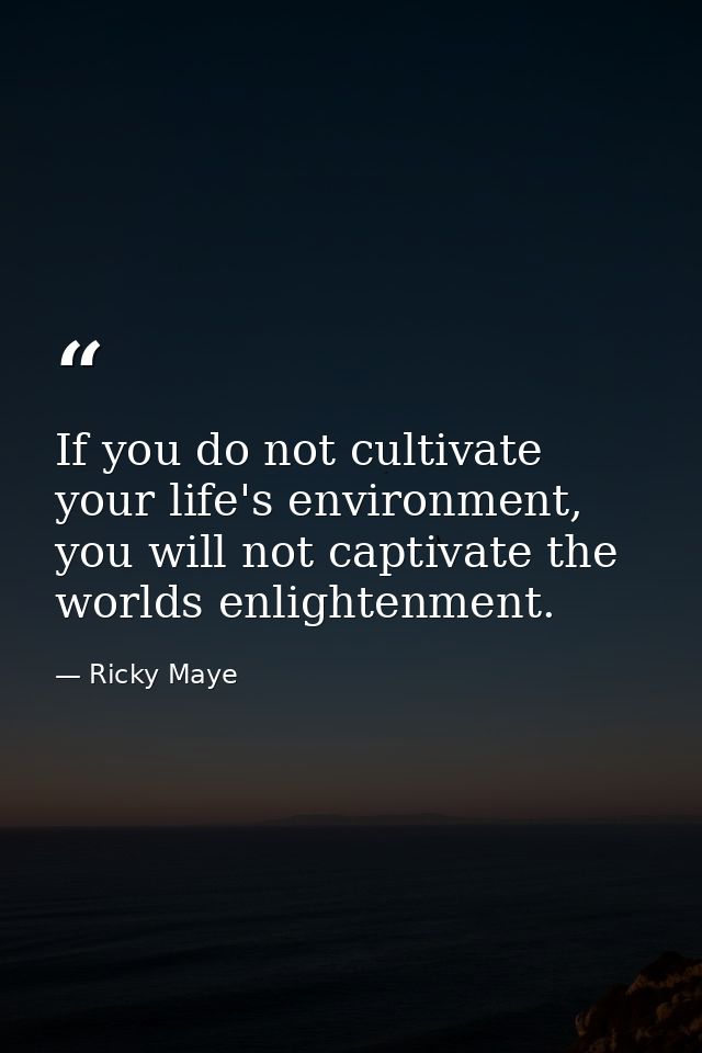 If you do not cultivate your life's environment, you will not captivate the worlds enlightenment. — Ricky Maye