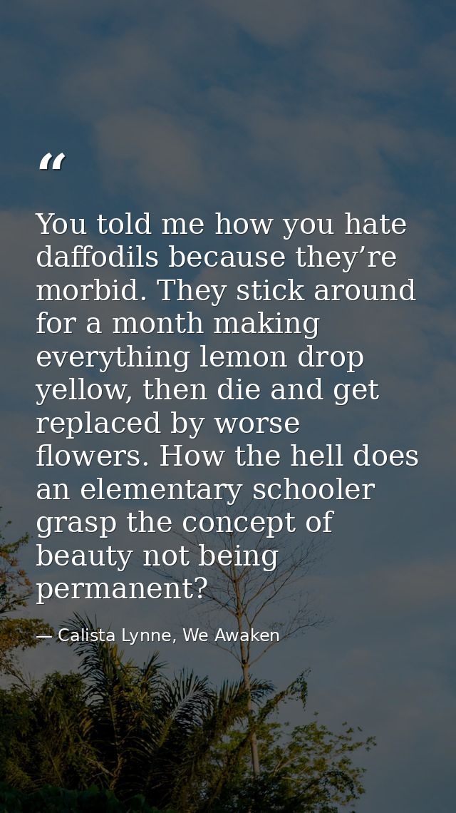 You told me how you hate daffodils because they’re morbid. They stick around for a month making everything lemon drop ye — Calista Lynne, We Awaken