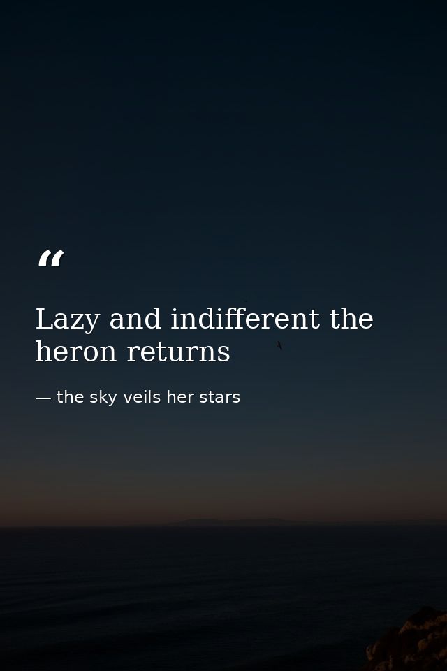 Lazy and indifferent the heron returns — the sky veils her stars