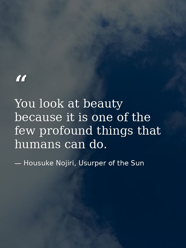 You look at beauty because it is one of the few profound things that humans can do. — Housuke Nojiri, Usurper of the Sun