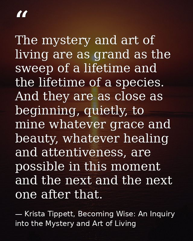 The mystery and art of living are as grand as the sweep of a lifetime and the lifetime of a species. And they are as clo — Krista Tippett, Becoming Wise: An Inquiry into the Mystery and Art of Living