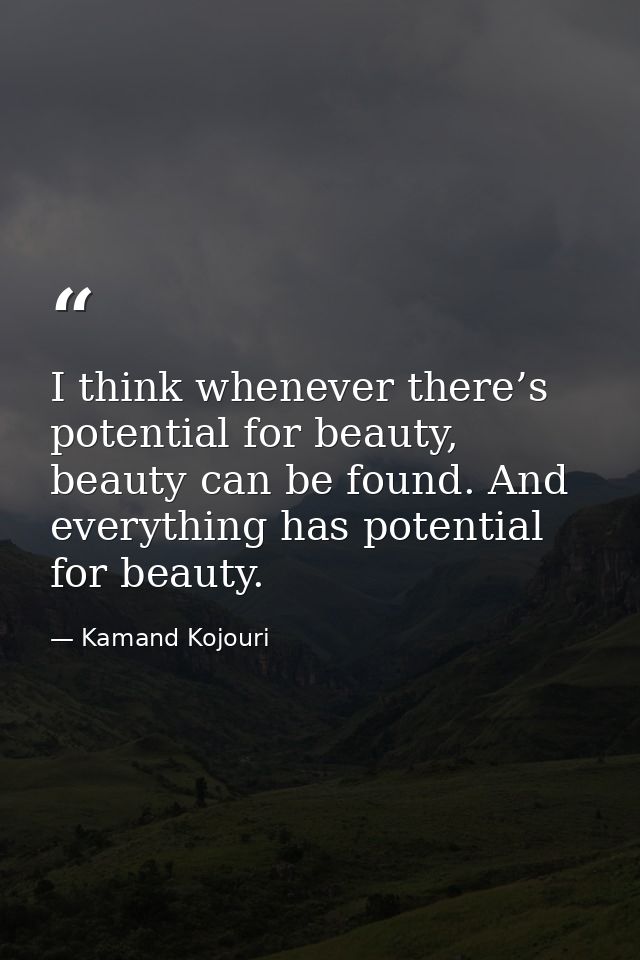 I think whenever there’s potential for beauty, beauty can be found. And everything has potential for beauty. — Kamand Kojouri