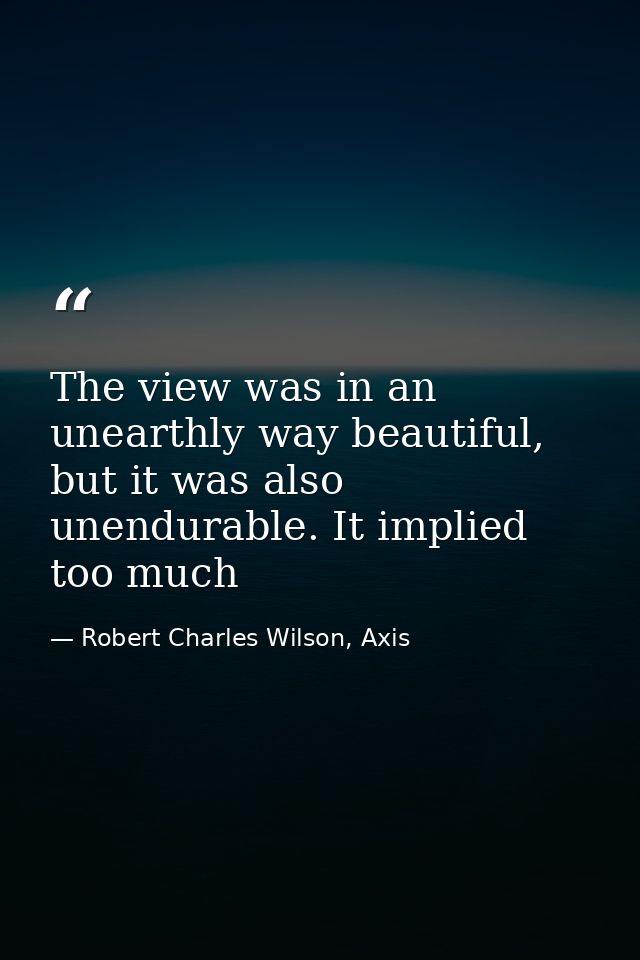 The view was in an unearthly way beautiful, but it was also unendurable. It implied too much — Robert Charles Wilson, Axis