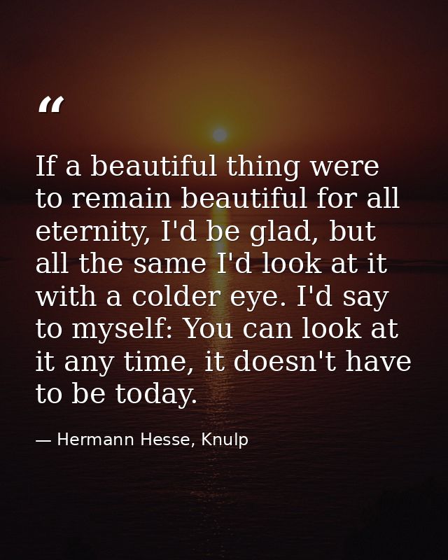 If a beautiful thing were to remain beautiful for all eternity, I'd be glad, but all the same I'd look at it with a cold — Hermann Hesse, Knulp