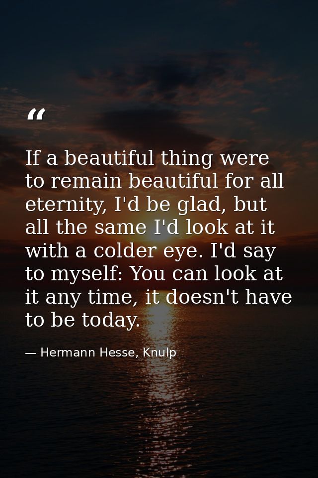 If a beautiful thing were to remain beautiful for all eternity, I'd be glad, but all the same I'd look at it with a cold — Hermann Hesse, Knulp
