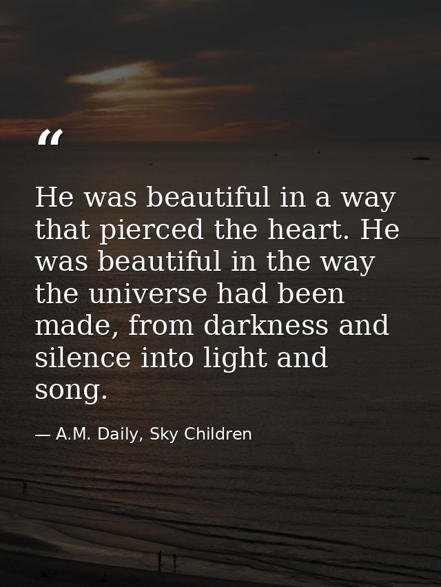 He was beautiful in a way that pierced the heart. He was beautiful in the way the universe had been made, from darkness  — A.M. Daily, Sky Children