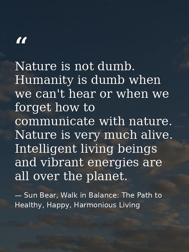 Nature is not dumb. Humanity is dumb when we can't hear or when we forget how to communicate with nature. Nature is very — Sun Bear, Walk in Balance: The Path to Healthy, Happy, Harmonious Living