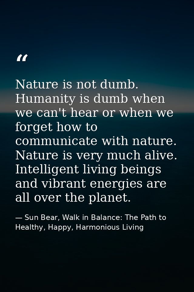 Nature is not dumb. Humanity is dumb when we can't hear or when we forget how to communicate with nature. Nature is very — Sun Bear, Walk in Balance: The Path to Healthy, Happy, Harmonious Living