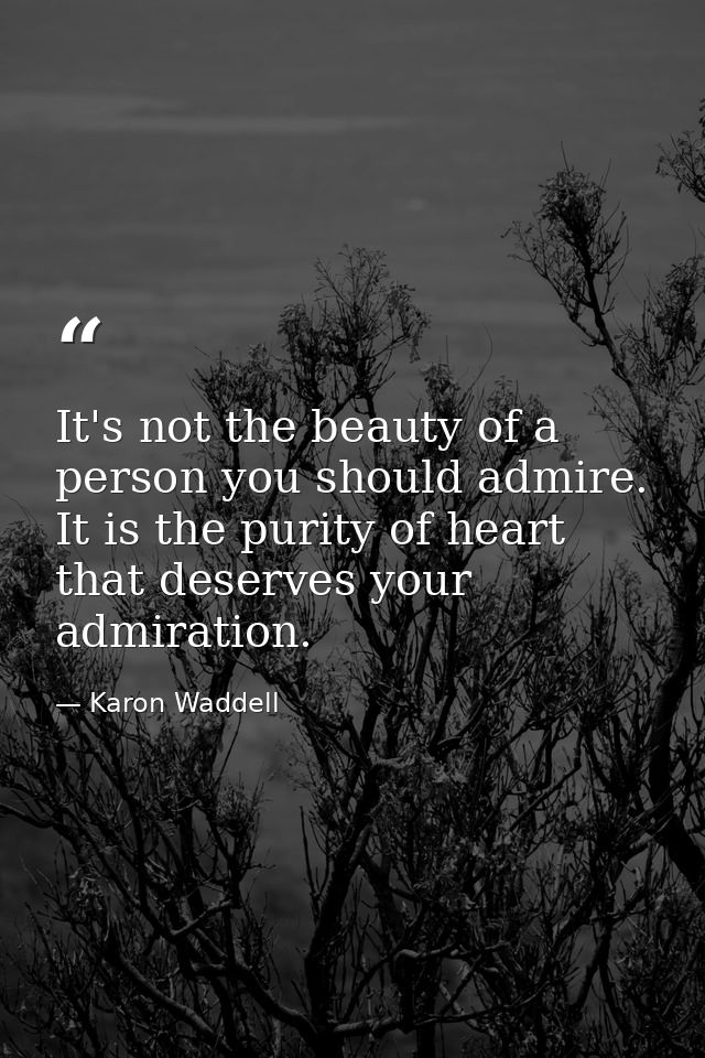 It's not the beauty of a person you should admire. It is the purity of heart that deserves your admiration. — Karon Waddell