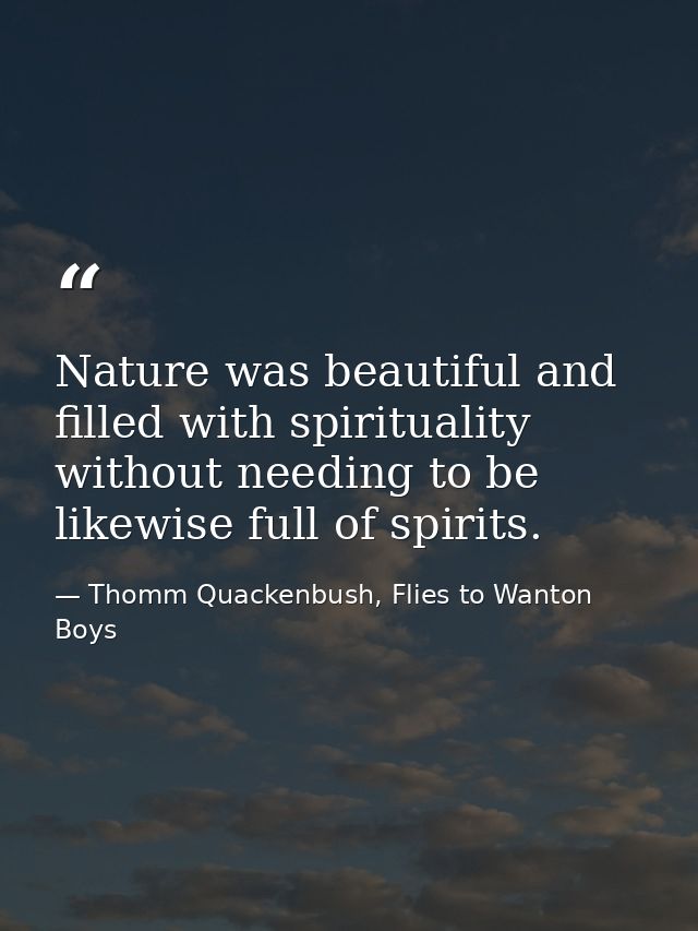 Nature was beautiful and filled with spirituality without needing to be likewise full of spirits. — Thomm Quackenbush, Flies to Wanton Boys