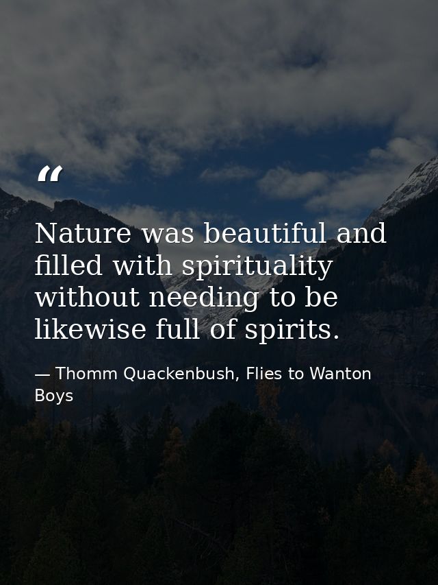 Nature was beautiful and filled with spirituality without needing to be likewise full of spirits. — Thomm Quackenbush, Flies to Wanton Boys