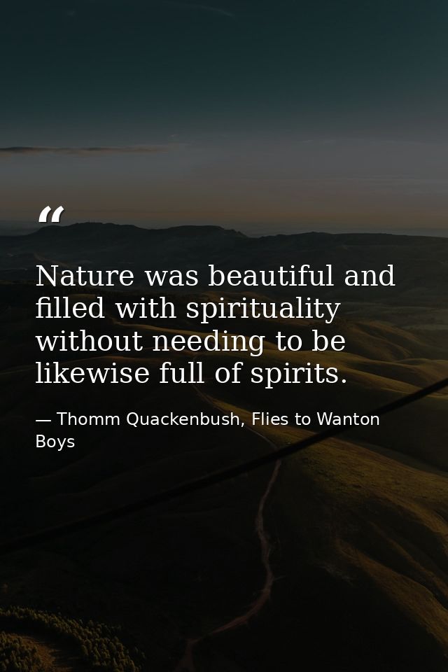 Nature was beautiful and filled with spirituality without needing to be likewise full of spirits. — Thomm Quackenbush, Flies to Wanton Boys