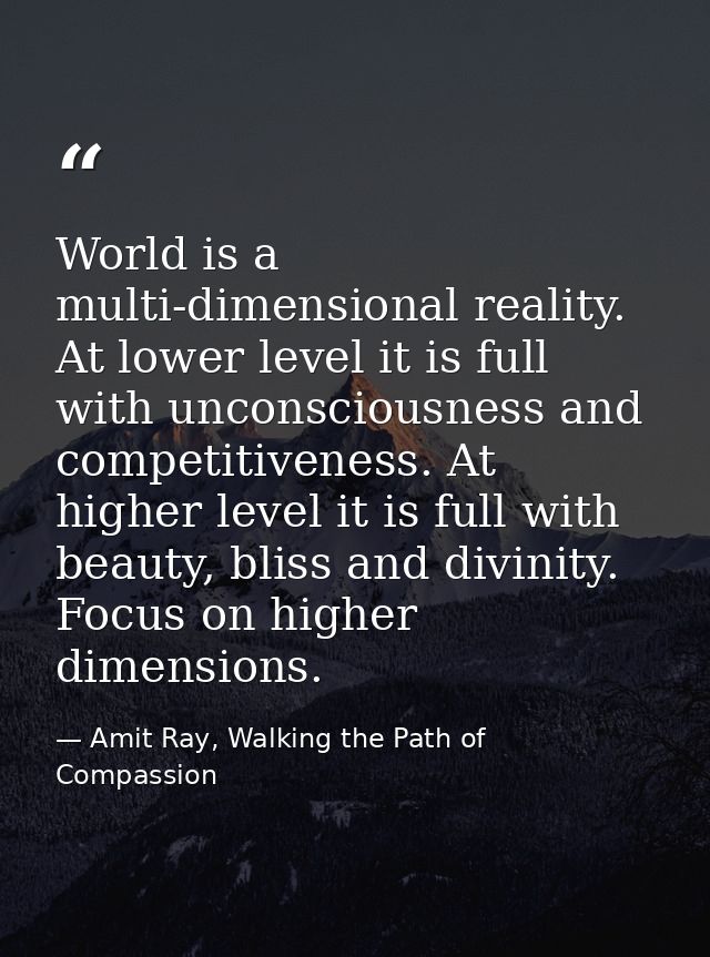 World is a multi-dimensional reality. At lower level it is full with unconsciousness and competitiveness. At higher leve — Amit Ray, Walking the Path of Compassion