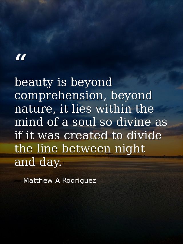beauty is beyond comprehension, beyond nature, it lies within the mind of a soul so divine as if it was created to divid — Matthew A Rodriguez