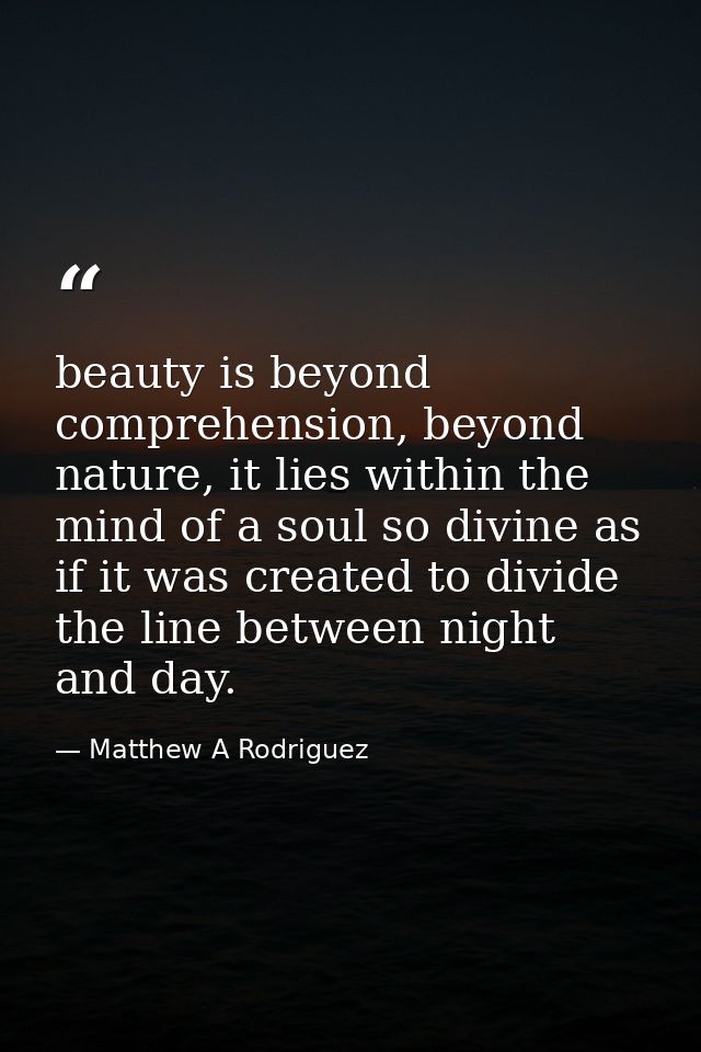 beauty is beyond comprehension, beyond nature, it lies within the mind of a soul so divine as if it was created to divid — Matthew A Rodriguez