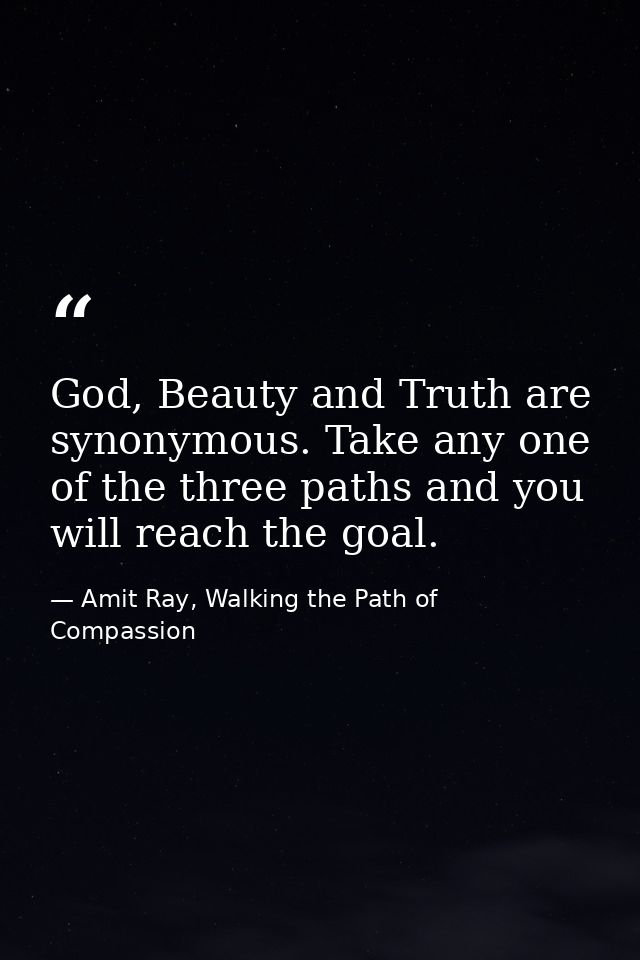 God, Beauty and Truth are synonymous. Take any one of the three paths and you will reach the goal. — Amit Ray, Walking the Path of Compassion