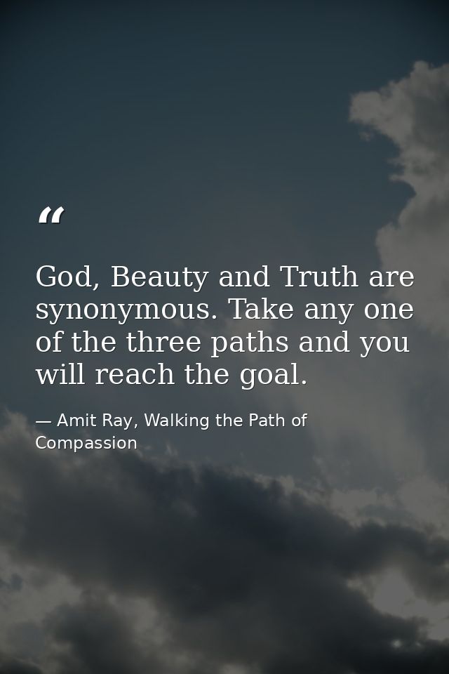 God, Beauty and Truth are synonymous. Take any one of the three paths and you will reach the goal. — Amit Ray, Walking the Path of Compassion