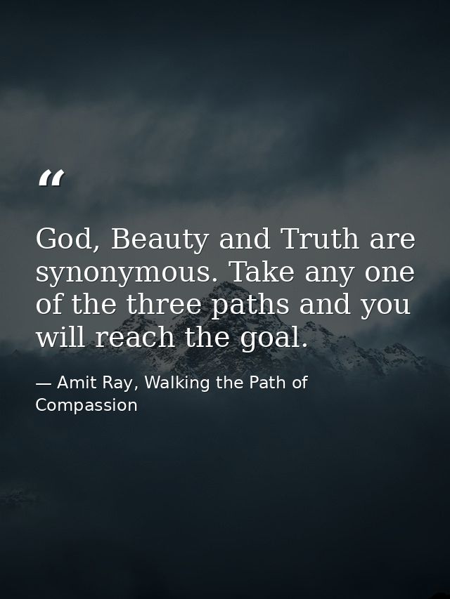 God, Beauty and Truth are synonymous. Take any one of the three paths and you will reach the goal. — Amit Ray, Walking the Path of Compassion