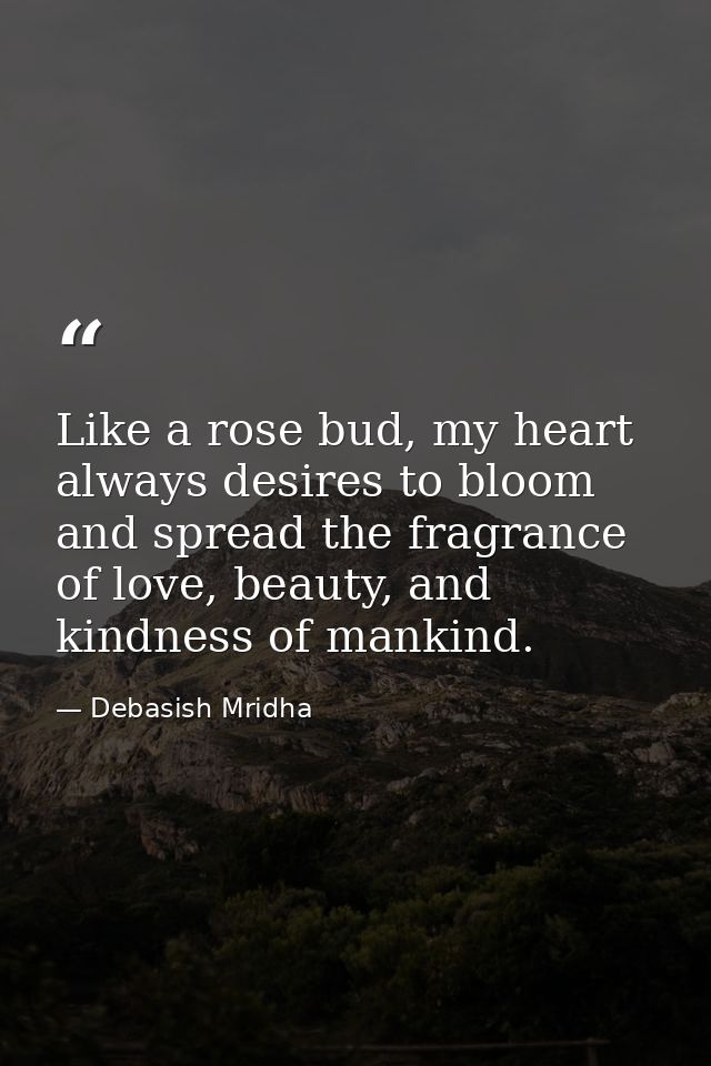 Like a rose bud, my heart always desires to bloom and spread the fragrance of love, beauty, and kindness of mankind. — Debasish Mridha
