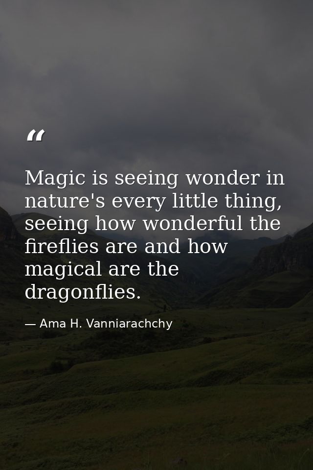 Magic is seeing wonder in nature's every little thing, seeing how wonderful the fireflies are and how magical are the dr — Ama H. Vanniarachchy
