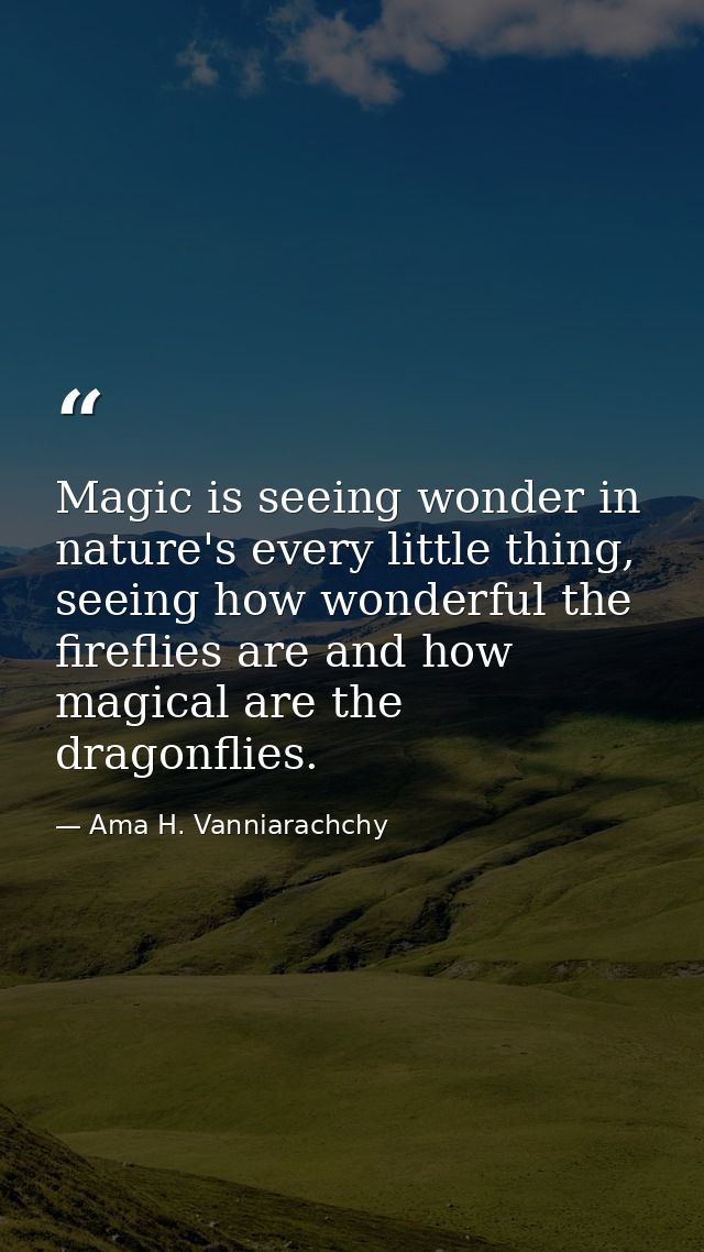 Magic is seeing wonder in nature's every little thing, seeing how wonderful the fireflies are and how magical are the dr — Ama H. Vanniarachchy