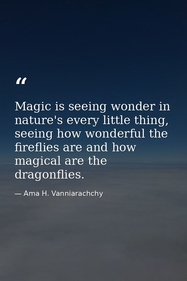 Magic is seeing wonder in nature's every little thing, seeing how wonderful the fireflies are and how magical are the dr — Ama H. Vanniarachchy