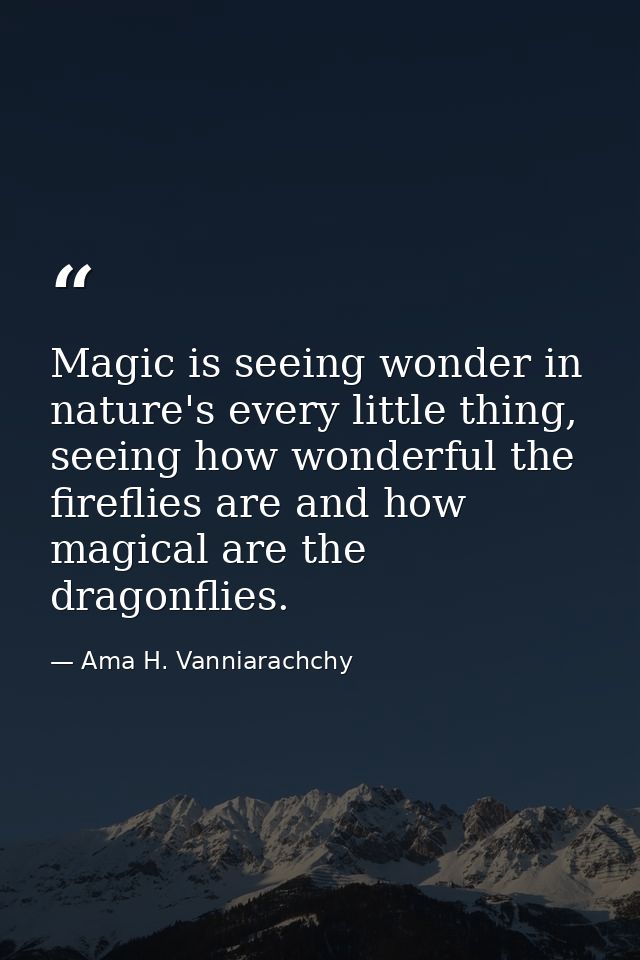 Magic is seeing wonder in nature's every little thing, seeing how wonderful the fireflies are and how magical are the dr — Ama H. Vanniarachchy