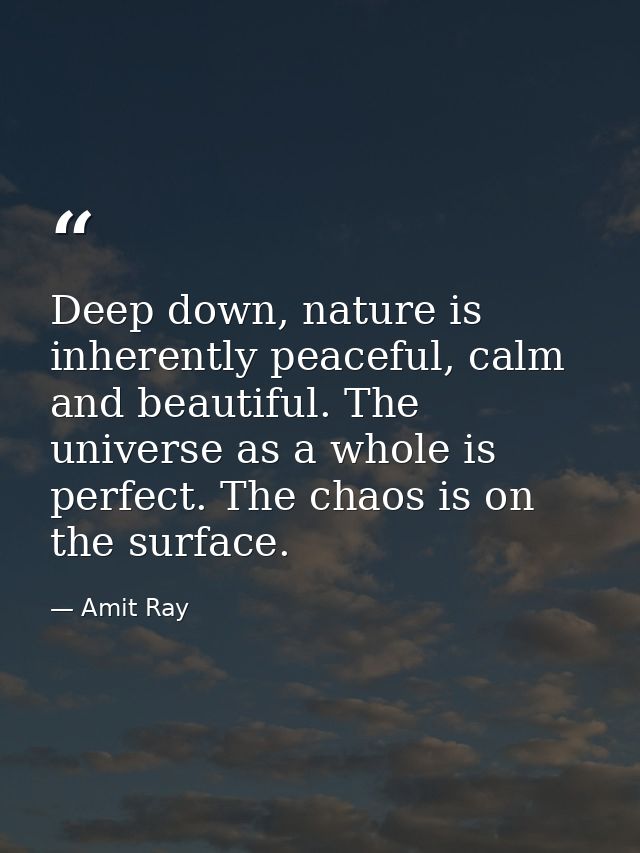 Deep down, nature is inherently peaceful, calm and beautiful. The universe as a whole is perfect. The chaos is on the su — Amit Ray