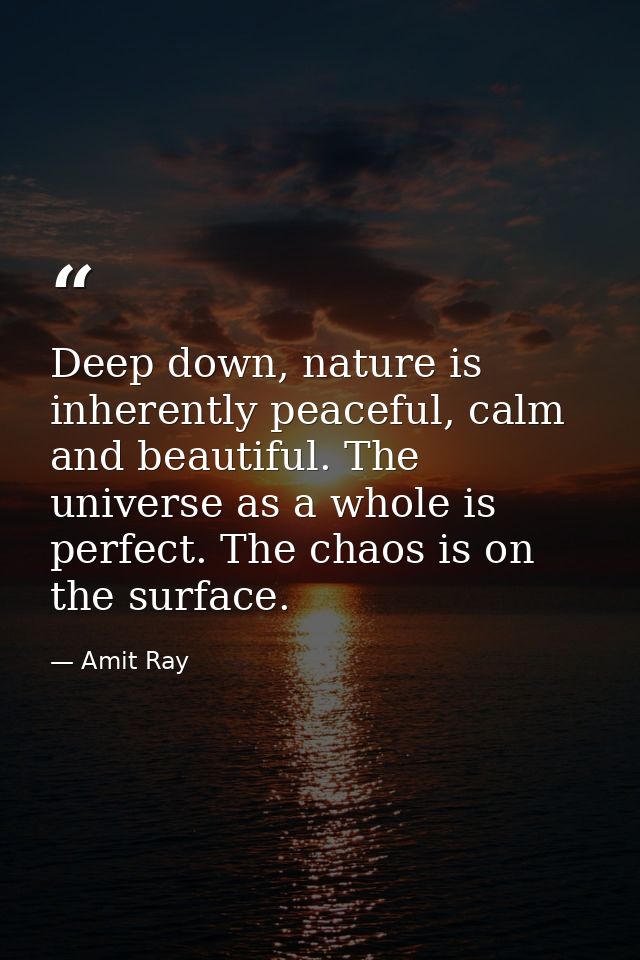 Deep down, nature is inherently peaceful, calm and beautiful. The universe as a whole is perfect. The chaos is on the su — Amit Ray