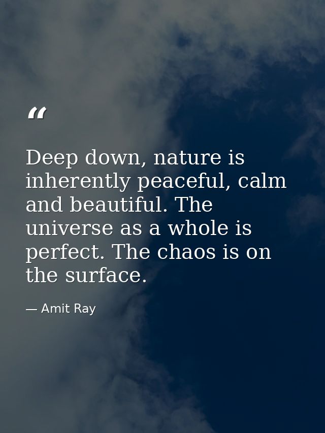Deep down, nature is inherently peaceful, calm and beautiful. The universe as a whole is perfect. The chaos is on the su — Amit Ray