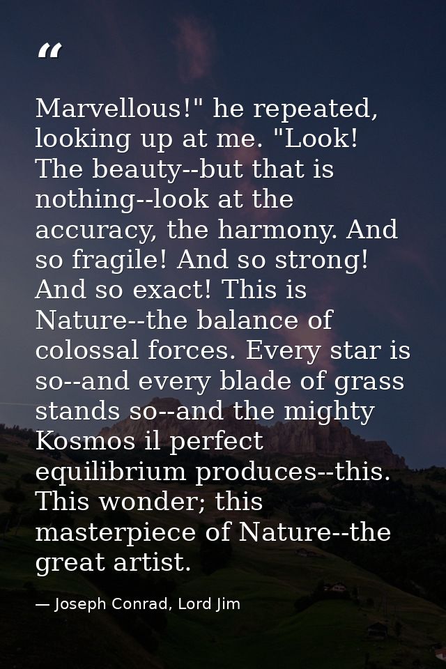 Marvellous!" he repeated, looking up at me. "Look! The beauty--but that is nothing--look at the accuracy, the harmony. A — Joseph Conrad, Lord Jim