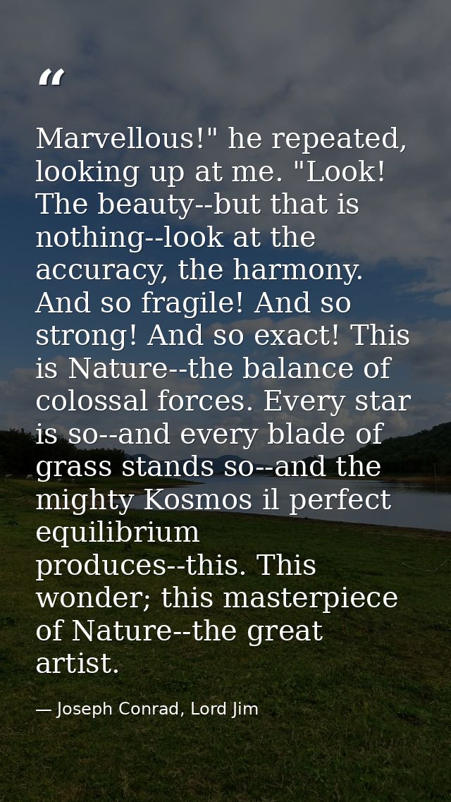 Marvellous!" he repeated, looking up at me. "Look! The beauty--but that is nothing--look at the accuracy, the harmony. A — Joseph Conrad, Lord Jim