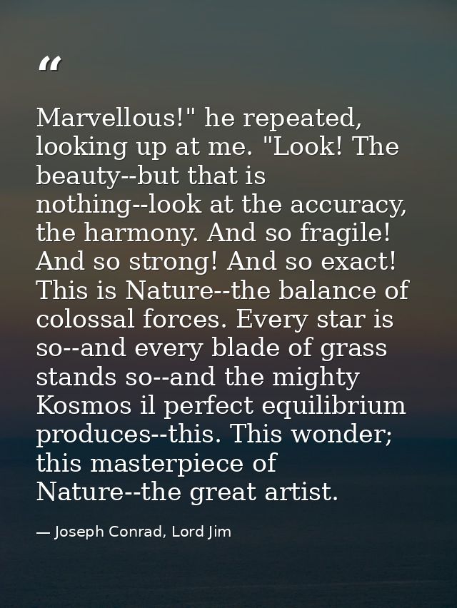 Marvellous!" he repeated, looking up at me. "Look! The beauty--but that is nothing--look at the accuracy, the harmony. A — Joseph Conrad, Lord Jim