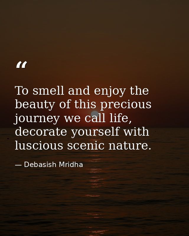To smell and enjoy the beauty of this precious journey we call life, decorate yourself with luscious scenic nature. — Debasish Mridha