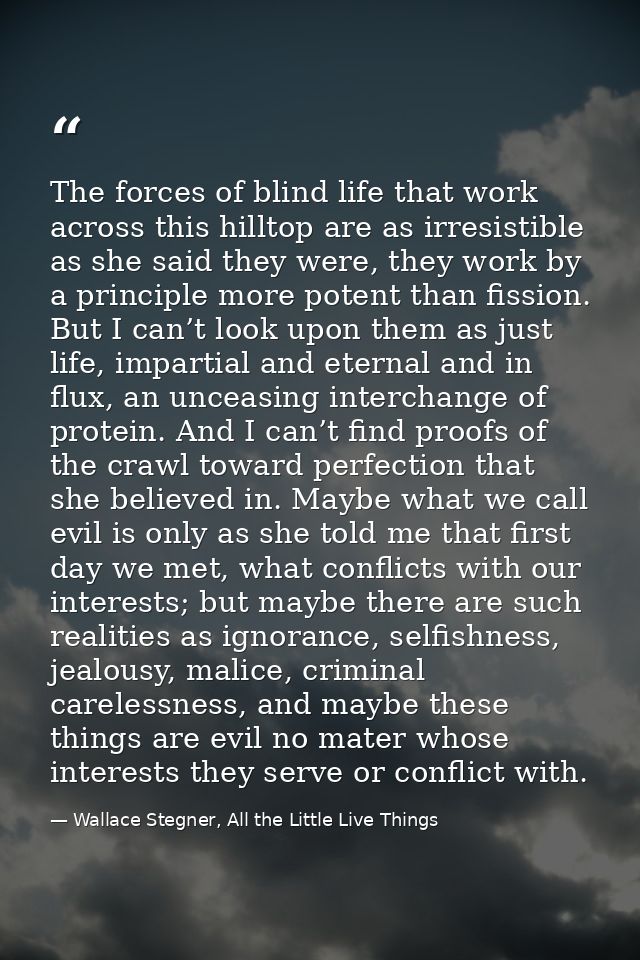 The forces of blind life that work across this hilltop are as irresistible as she said they were, they work by a princip — Wallace Stegner, All the Little Live Things