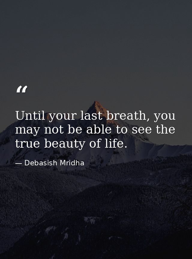 Until your last breath, you may not be able to see the true beauty of life. — Debasish Mridha